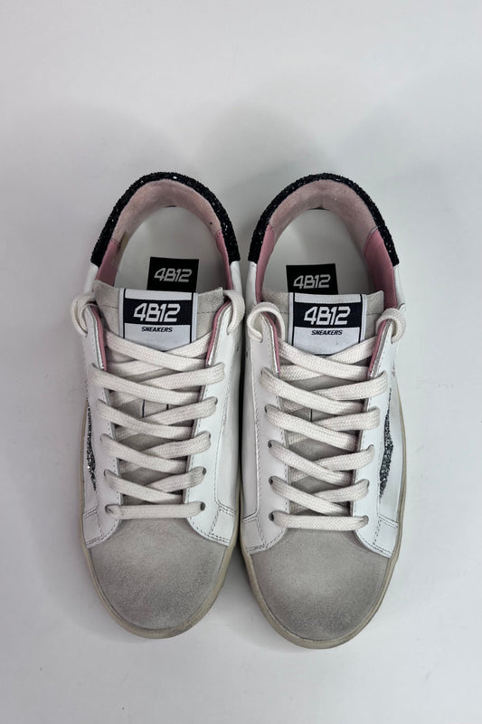 4B12 Ladies Flat Rubber Sole Suprime White/Black/Silver Trainers