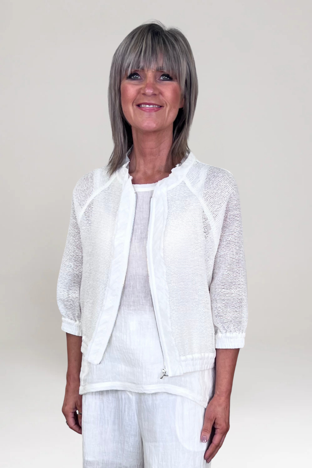 el2 Ladies Stand Up Collar Antique White Jacket