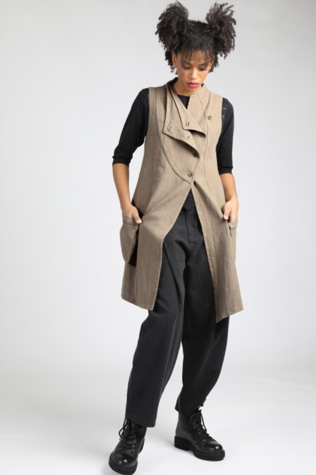Lurdes Ladies Asymmetric Fit Bergada Toasted Long Waistcoat