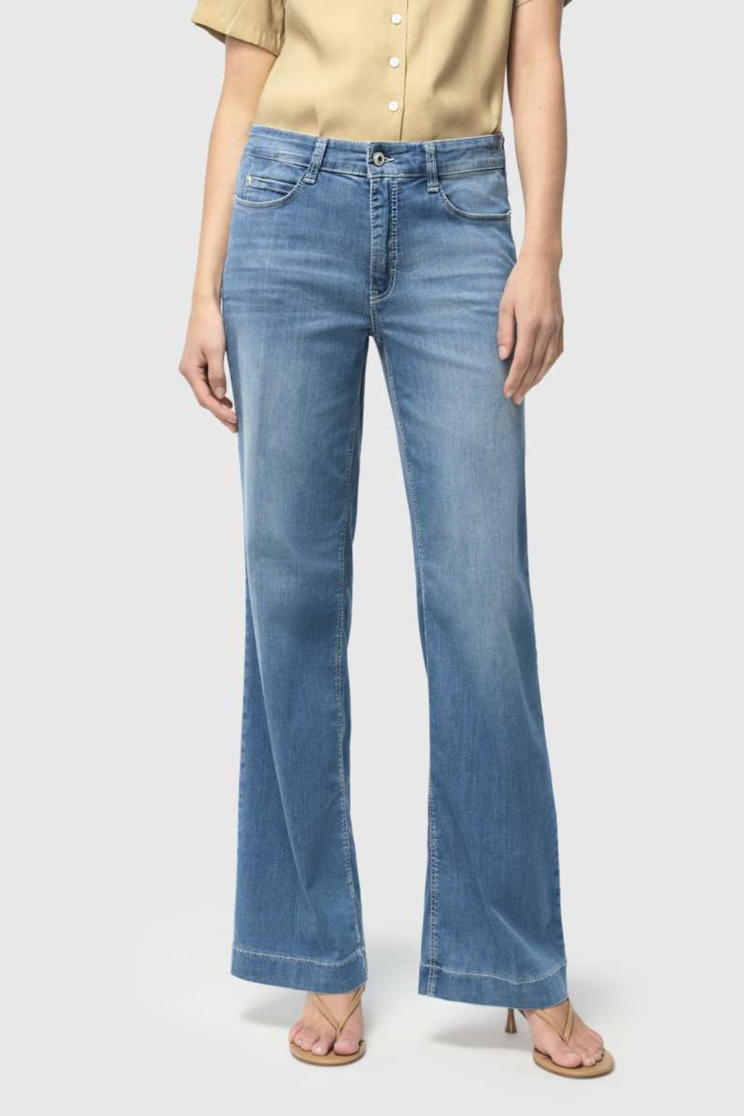 Mac Ladies Comfortable Waist Dream Wide Summer Mid Blue Jeans