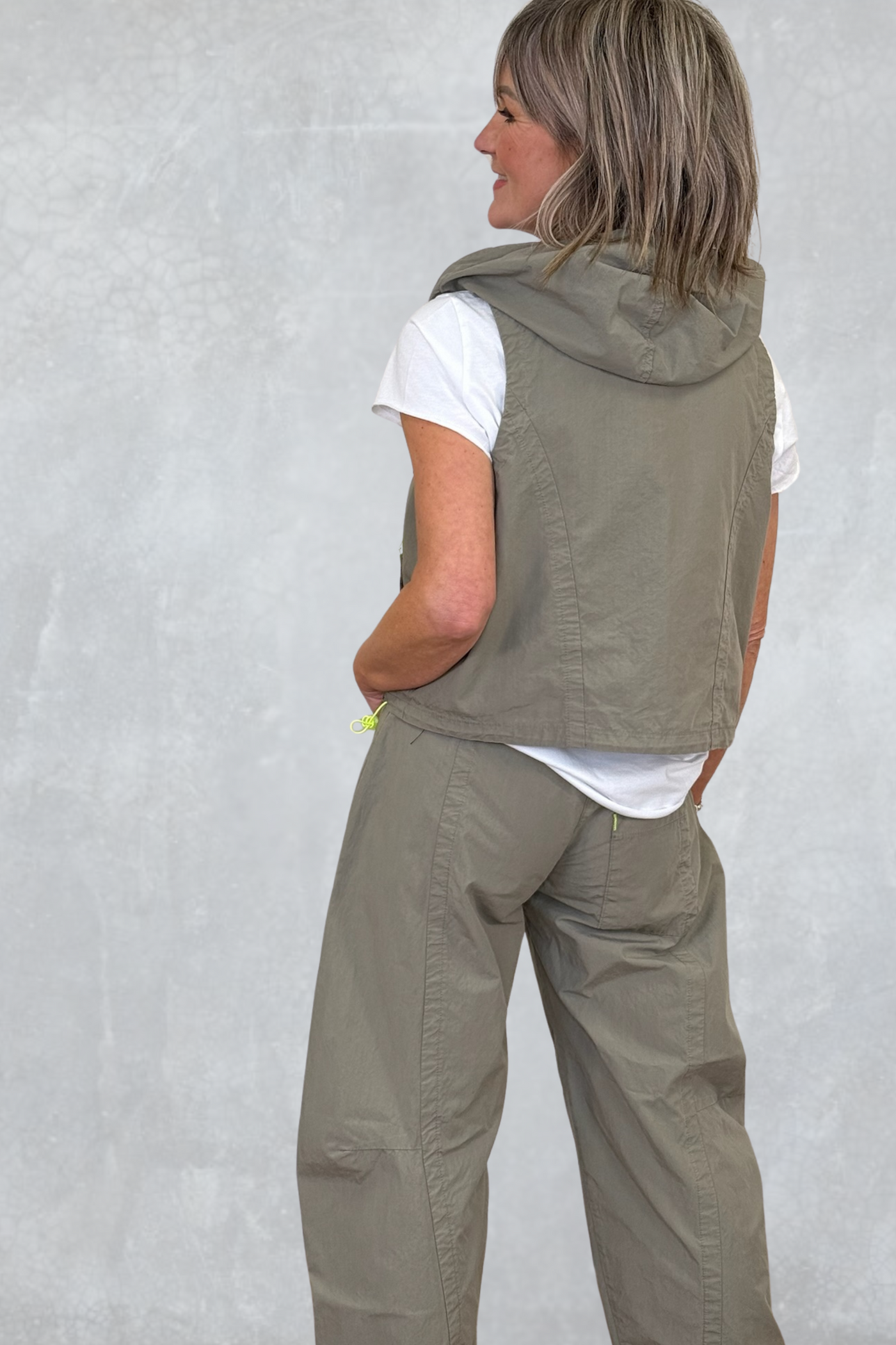 Lurdes Bergada Ladies Patch Pockets Along Front Hem Toasted Hooded Waistcoat