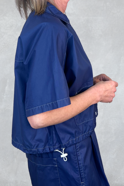 Lurdes Bergada Ladies White Button Down Front Cobalt Cropped Jacket