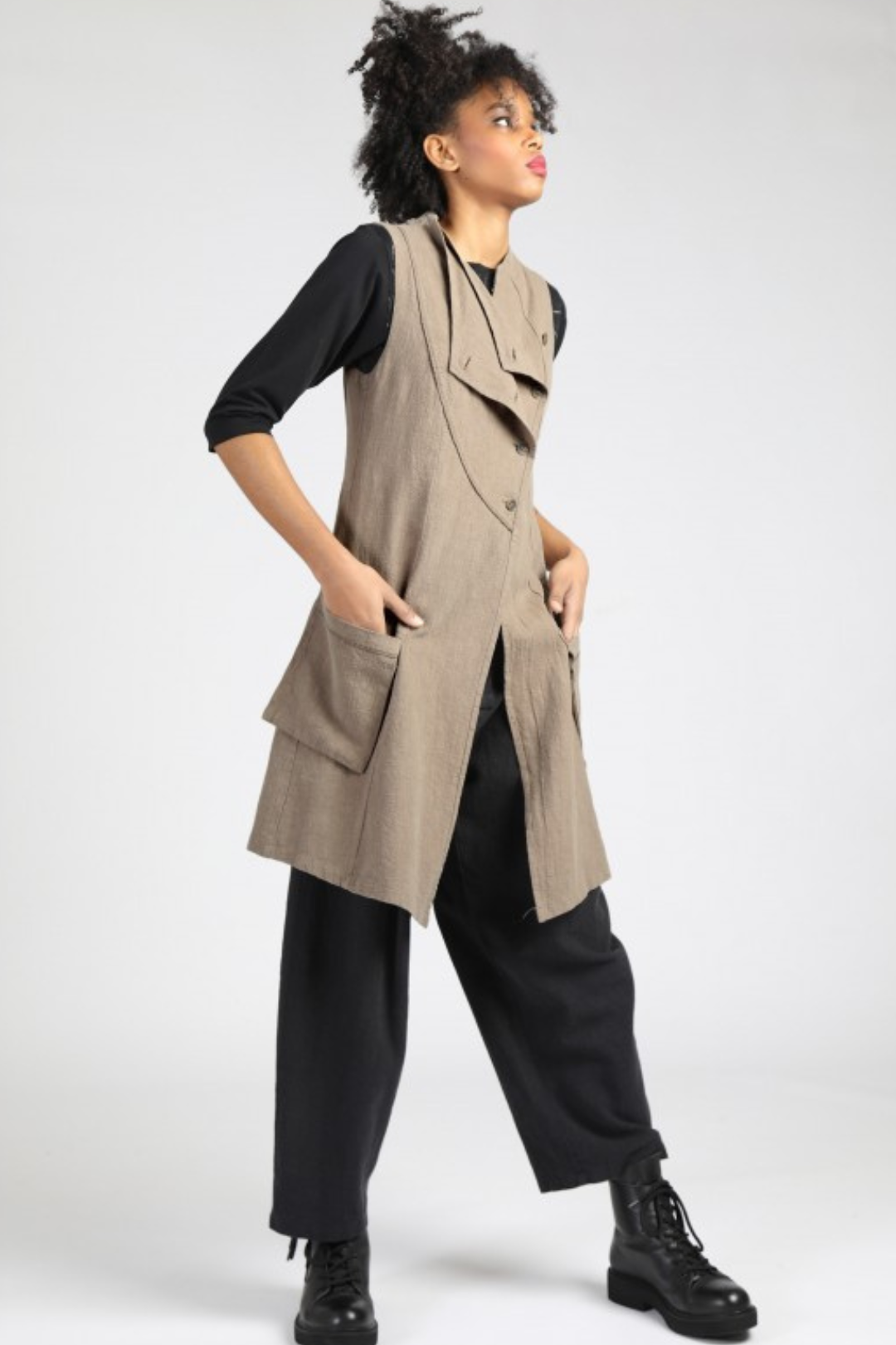 Lurdes Ladies Asymmetric Fit Bergada Toasted Long Waistcoat