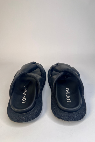 Lofina Ladies Simple and Super Elegant Gasoline Nero Twist Sandals