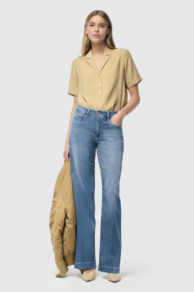 Mac Ladies Comfortable Waist Dream Wide Summer Mid Blue Jeans