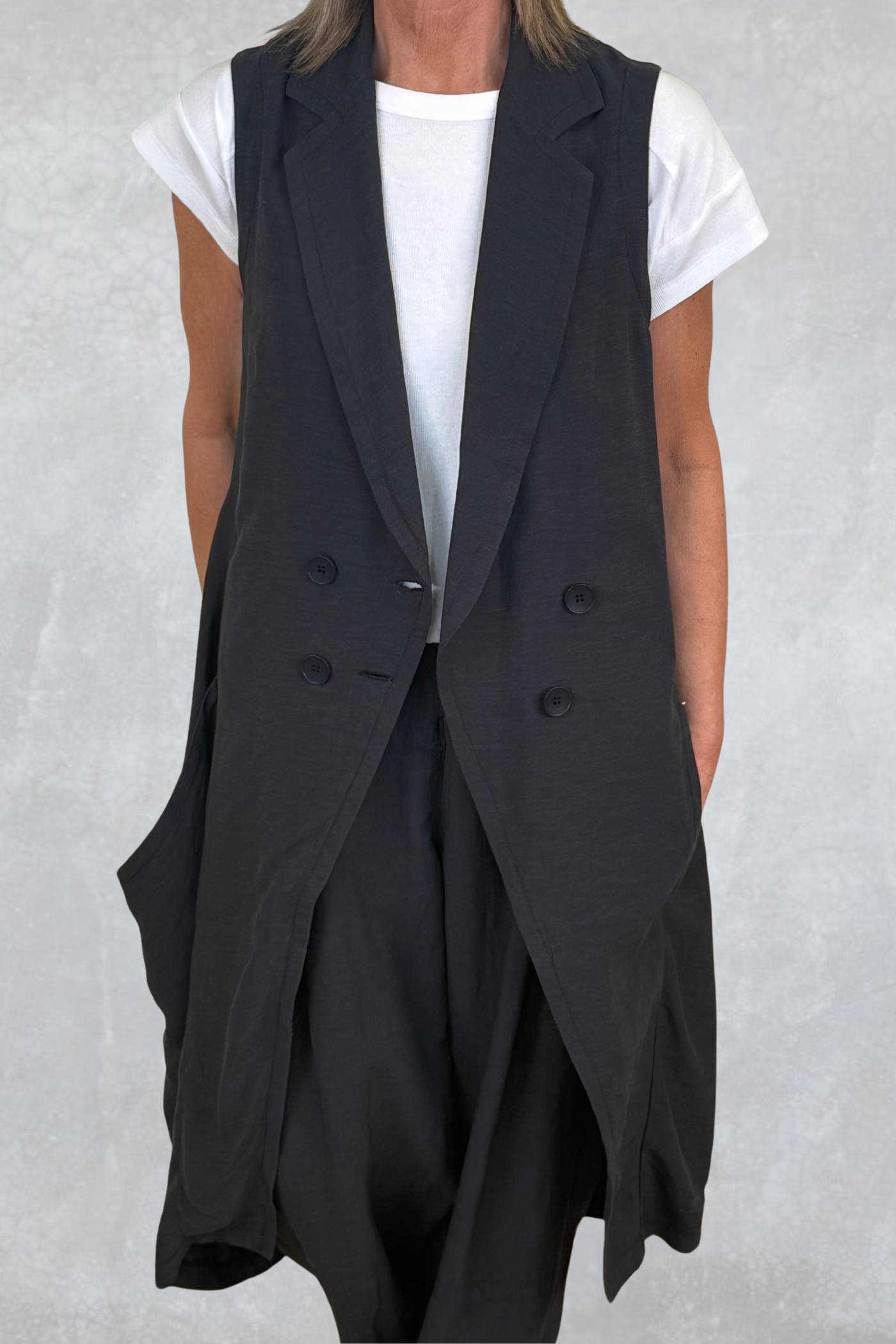 Lurdes Bergada Ladies Classic Lapels Black Long Waistcoat