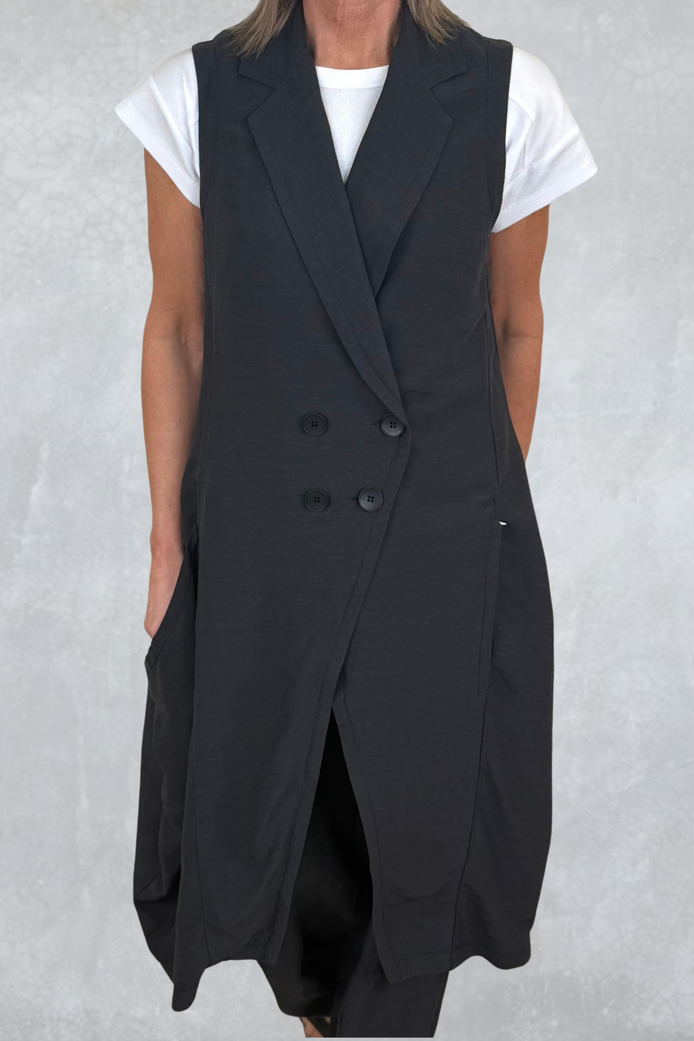 Lurdes Bergada Ladies Classic Lapels Black Long Waistcoat