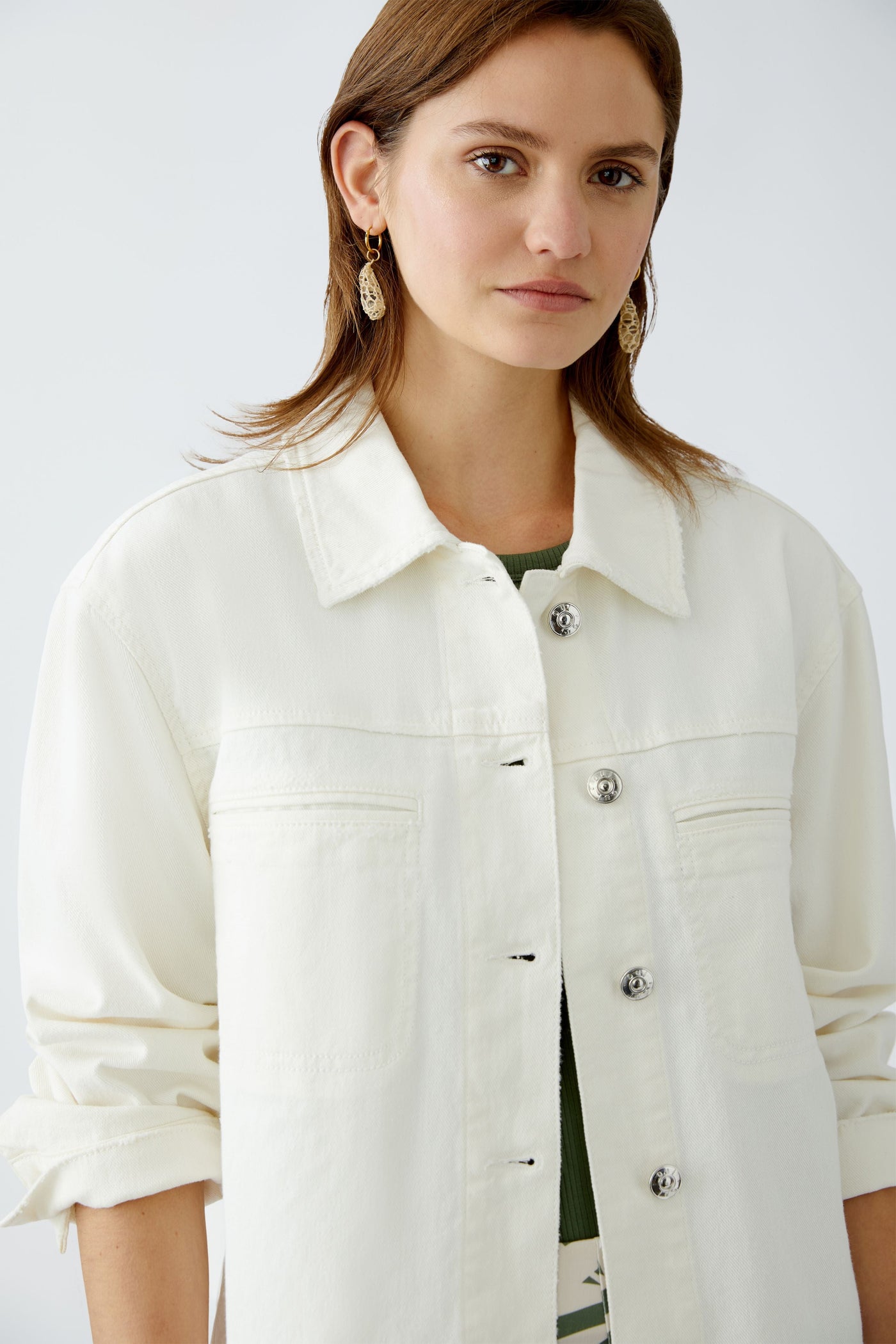 Oui Ladies Casual Cut Regular Length Champagne Denim Jacket
