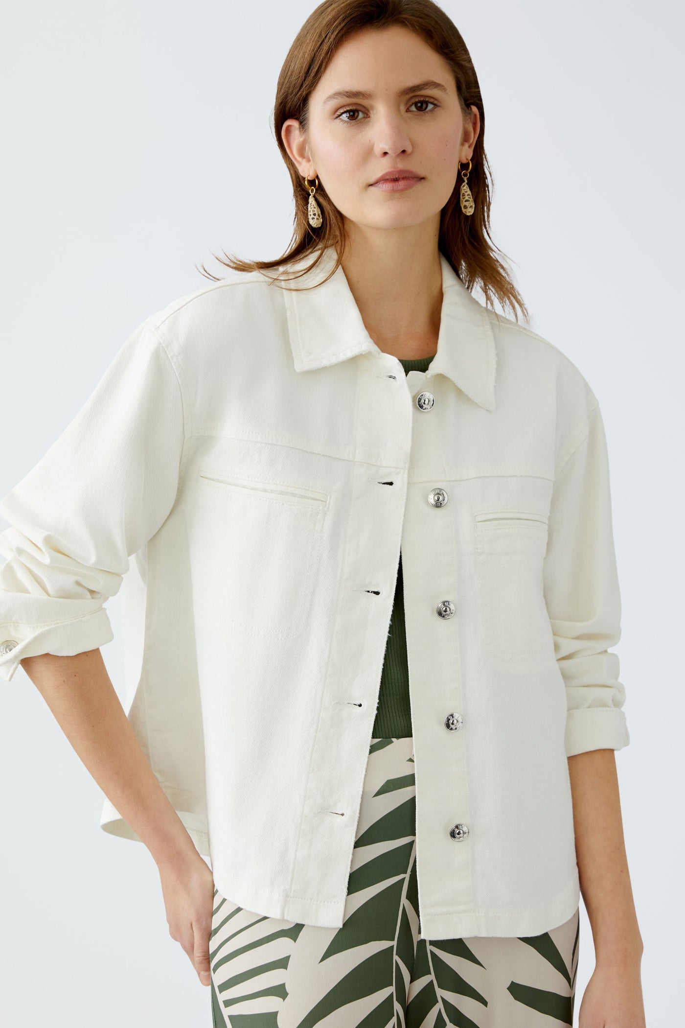 Oui Ladies Casual Cut Regular Length Champagne Denim Jacket