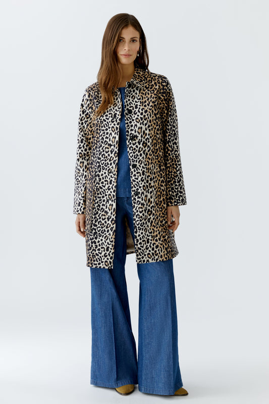 Oui Ladies Pure Cotton with a Satin Finish Camel/Black Leo Short Coat
