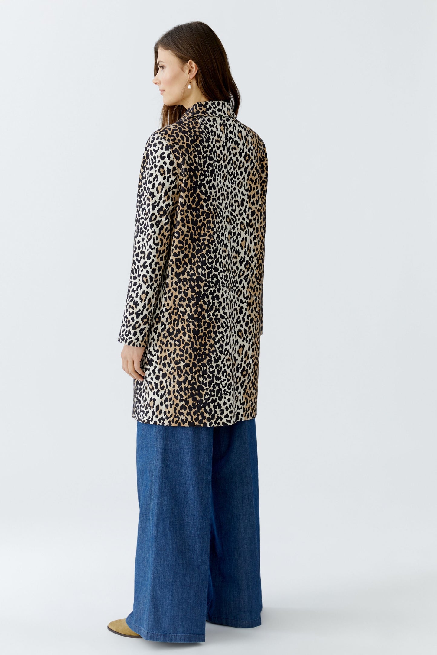 Oui Ladies Pure Cotton with a Satin Finish Camel/Black Leo Short Coat