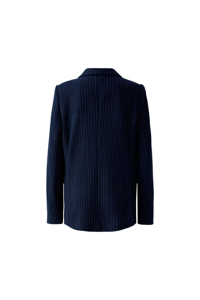 Oui Ladies Flap Pockets Dark Blue/Camel Pinstripe Blazer