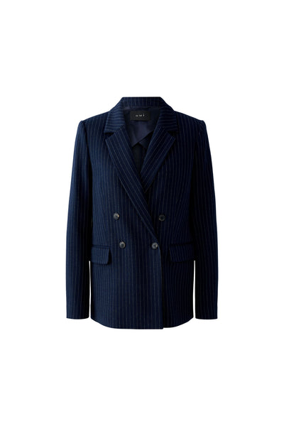 Oui Ladies Flap Pockets Dark Blue/Camel Pinstripe Blazer