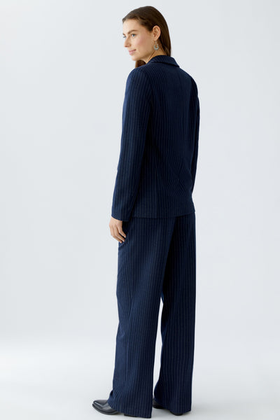 Oui Ladies Flap Pockets Dark Blue/Camel Pinstripe Blazer