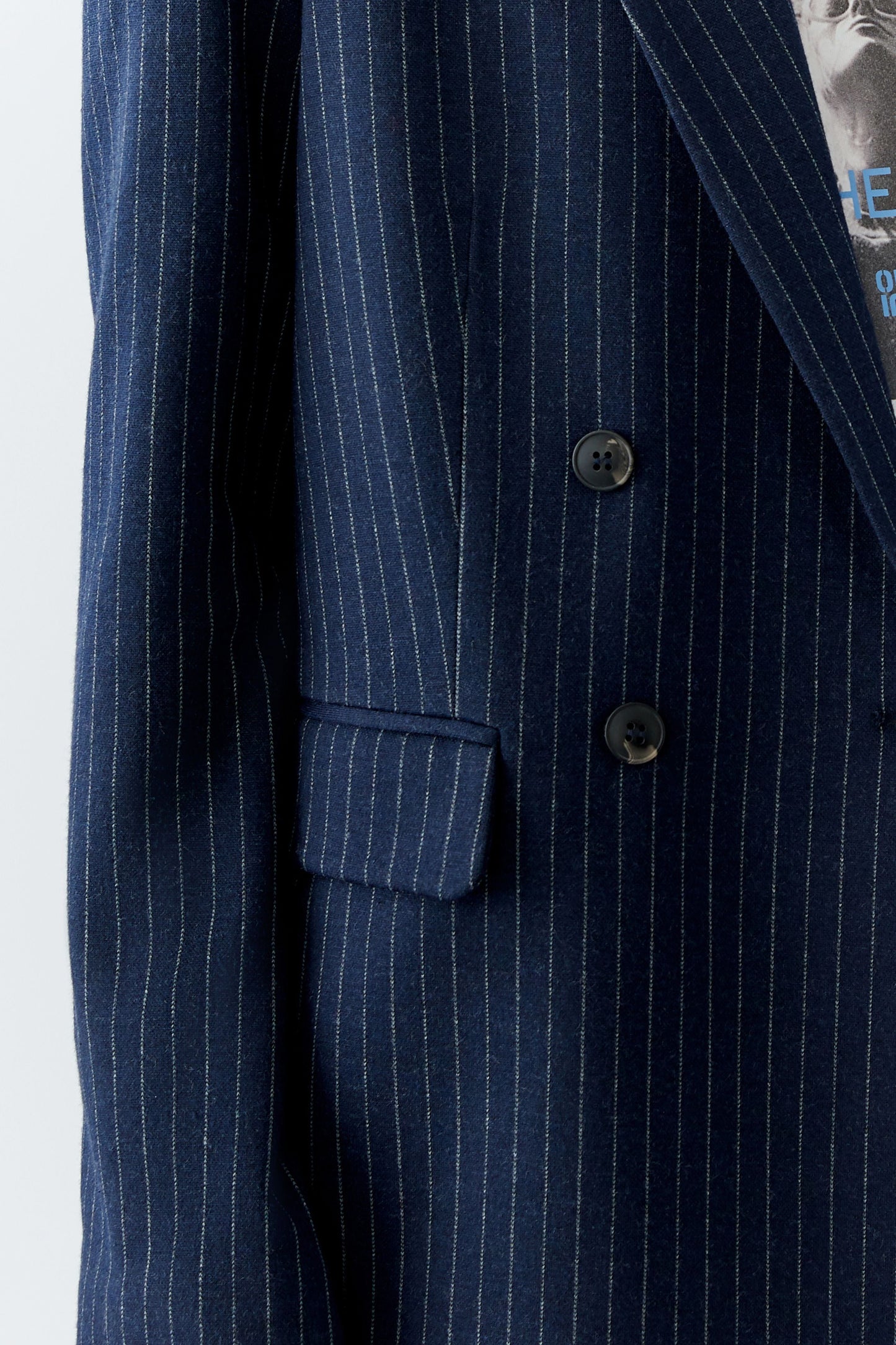 Oui Ladies Flap Pockets Dark Blue/Camel Pinstripe Blazer