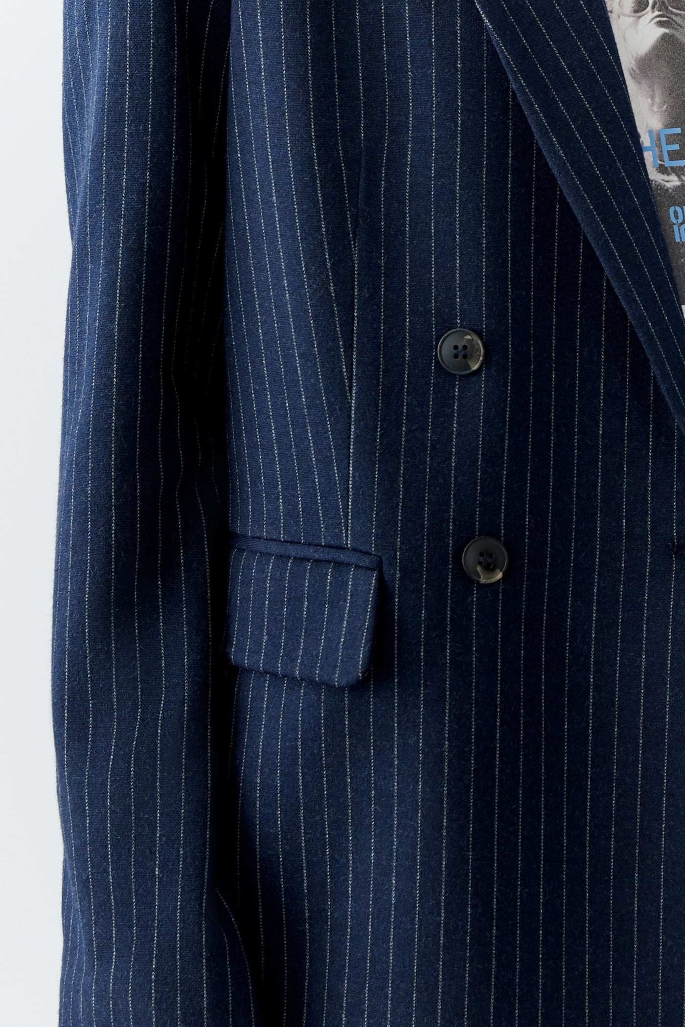 Oui Ladies Flap Pockets Dark Blue/Camel Pinstripe Blazer