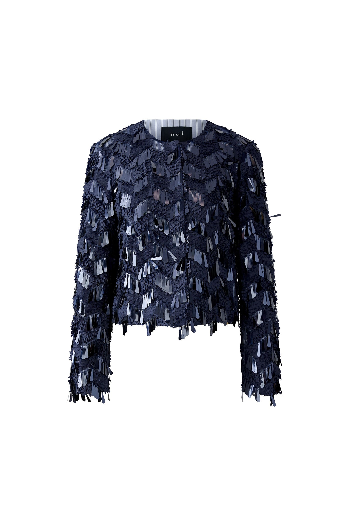 Oui Ladies Straight Cut Dark Blue Sequin Jacket