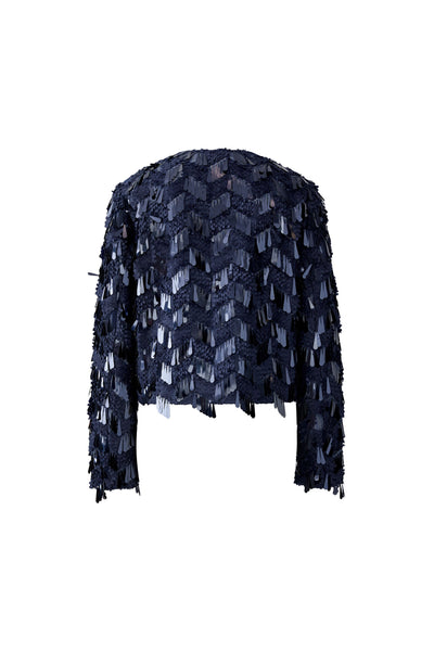 Oui Ladies Straight Cut Dark Blue Sequin Jacket