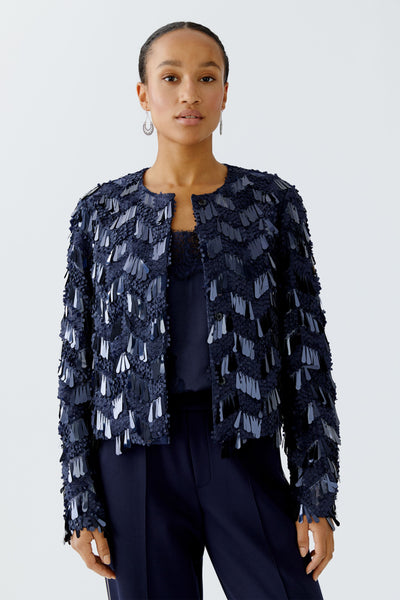 Oui Ladies Straight Cut Dark Blue Sequin Jacket