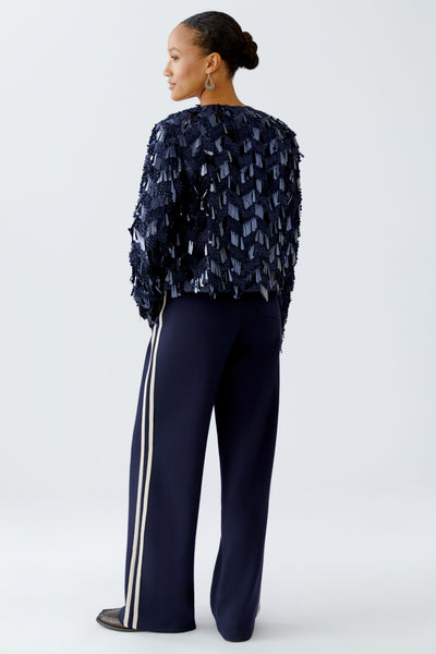 Oui Ladies Straight Cut Dark Blue Sequin Jacket