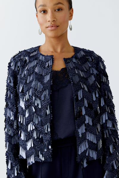 Oui Ladies Straight Cut Dark Blue Sequin Jacket