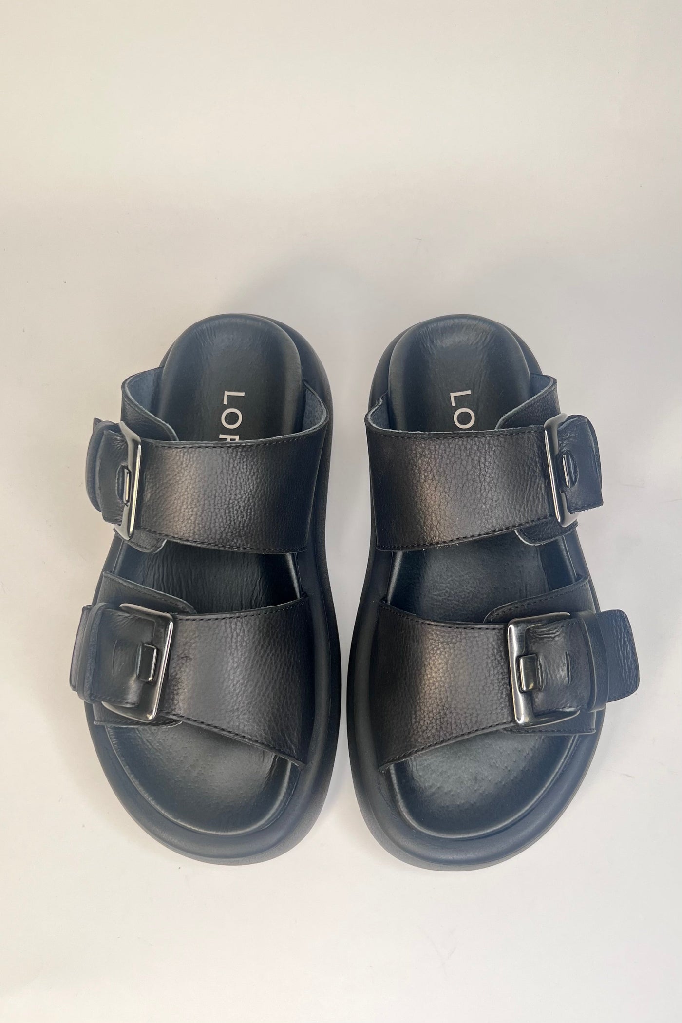 Lofina Ladies Two Adjustable Straps Gasoline Nero Buckle Sandals