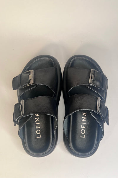 Lofina Ladies Two Adjustable Straps Gasoline Nero Buckle Sandals