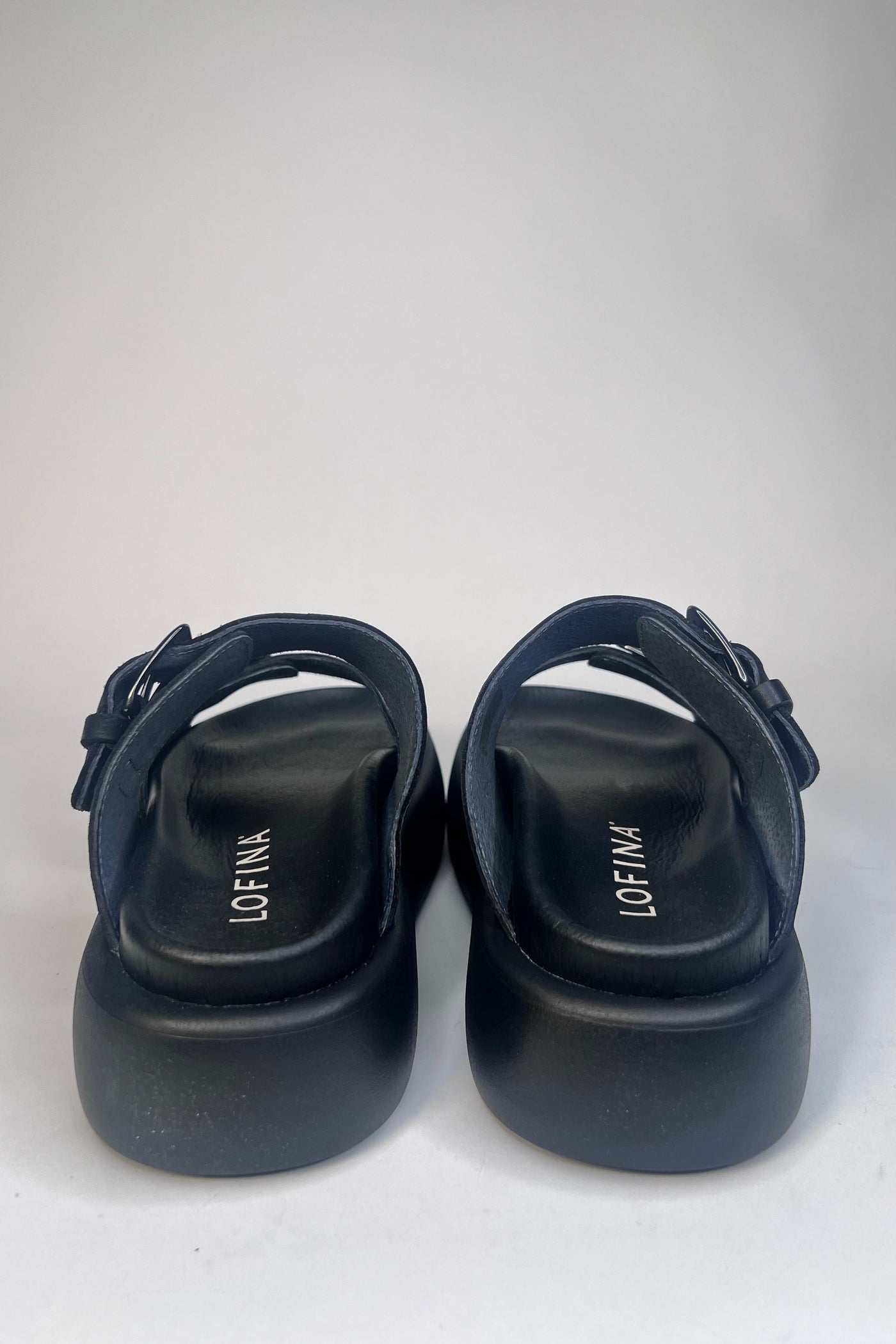 Lofina Ladies Two Adjustable Straps Gasoline Nero Buckle Sandals