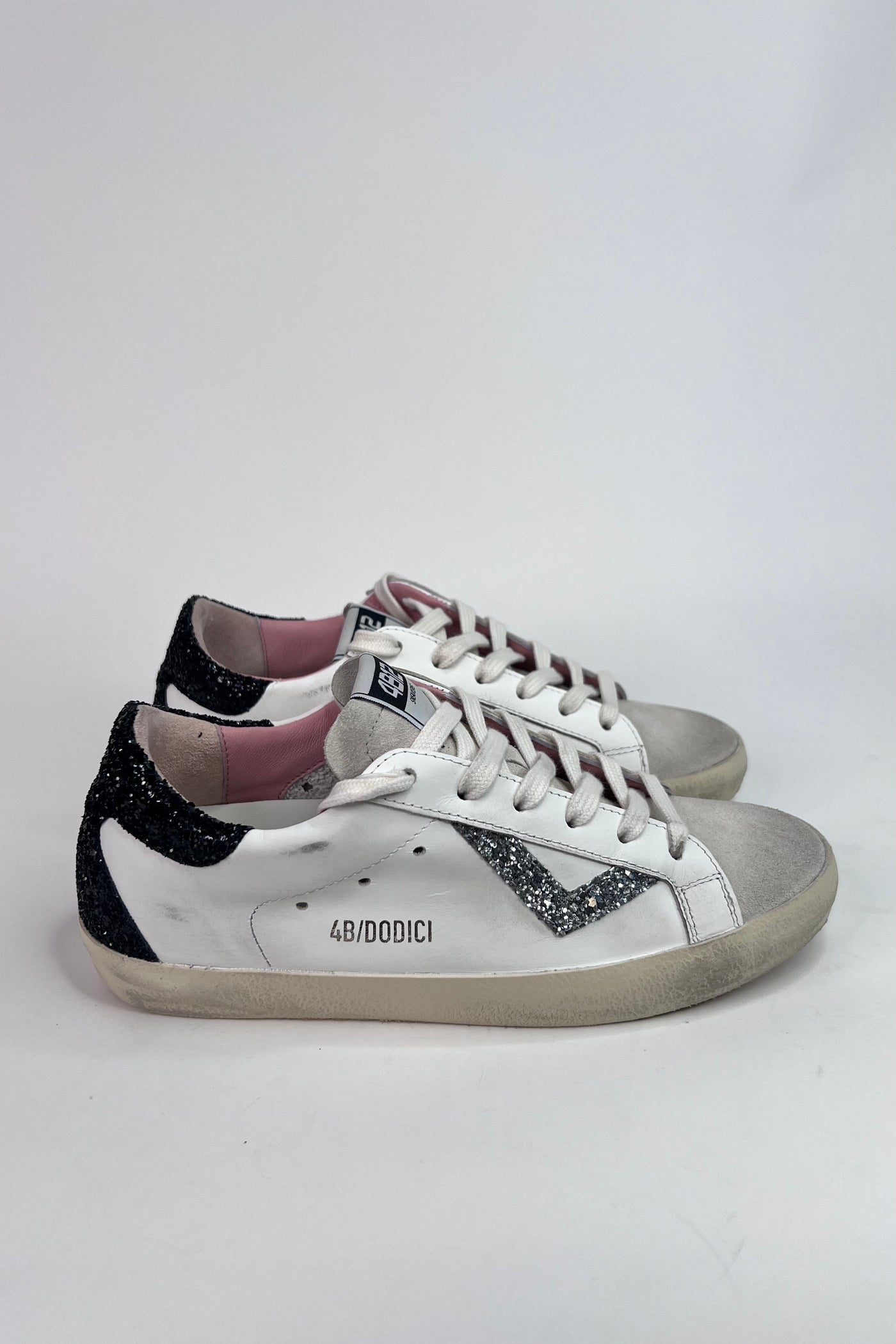 4B12 Ladies Flat Rubber Sole Suprime White/Black/Silver Trainers