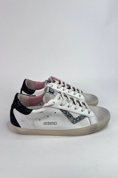 4B12 Ladies Flat Rubber Sole Suprime White/Black/Silver Trainers