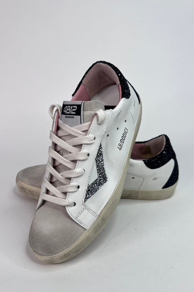 4B12 Ladies Flat Rubber Sole Suprime White/Black/Silver Trainers
