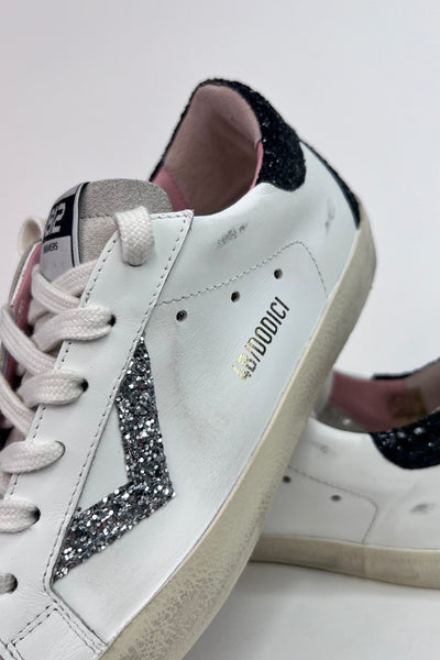 4B12 Ladies Flat Rubber Sole Suprime White/Black/Silver Trainers