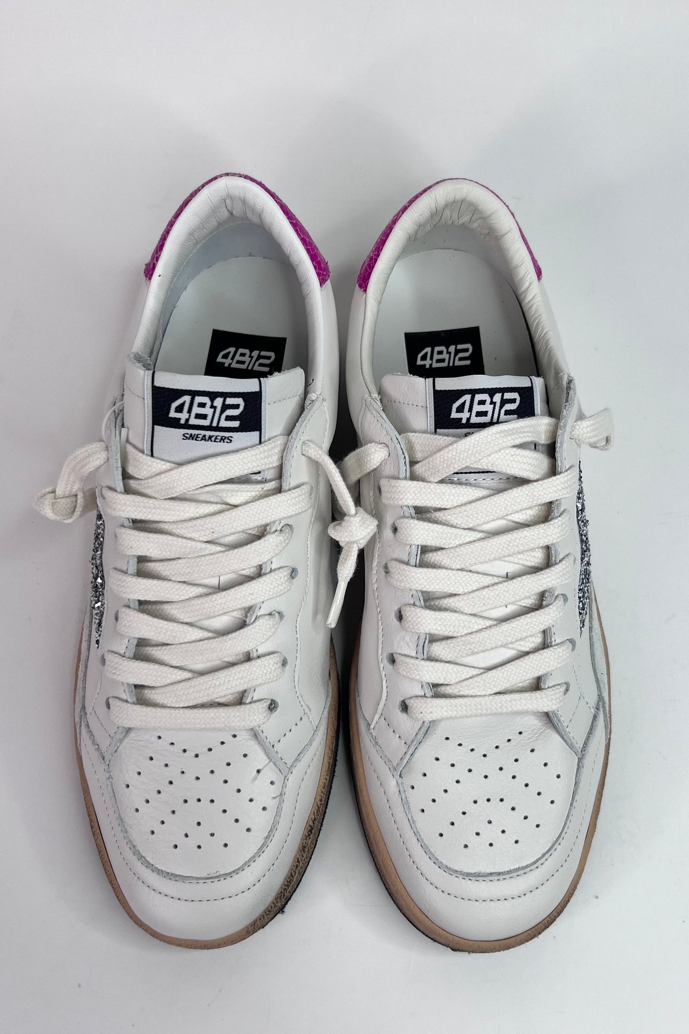 4B12 Ladies Playnew White/Pin Front Lace-up fastening Trainers