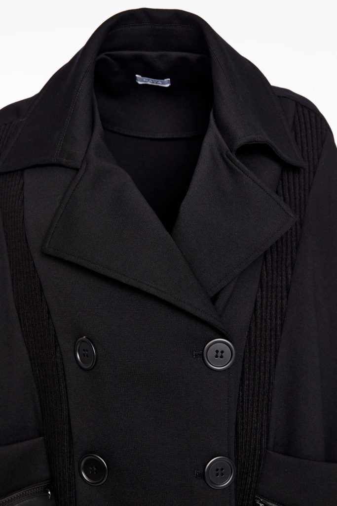 Naya Ladies Vertical Ribbed Knit Panels Black Double Breasted Knit Panel Jacket
