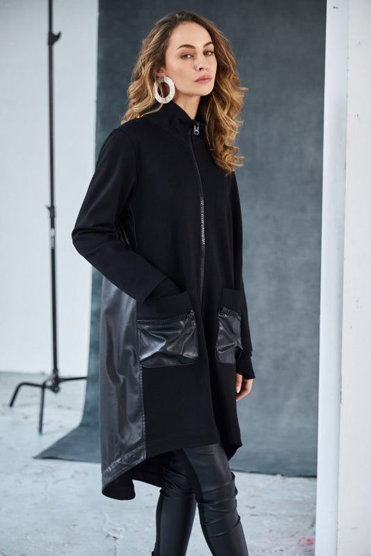 Naya Ladies Leather Side Panels and Pocket Detai Pocket Jacket