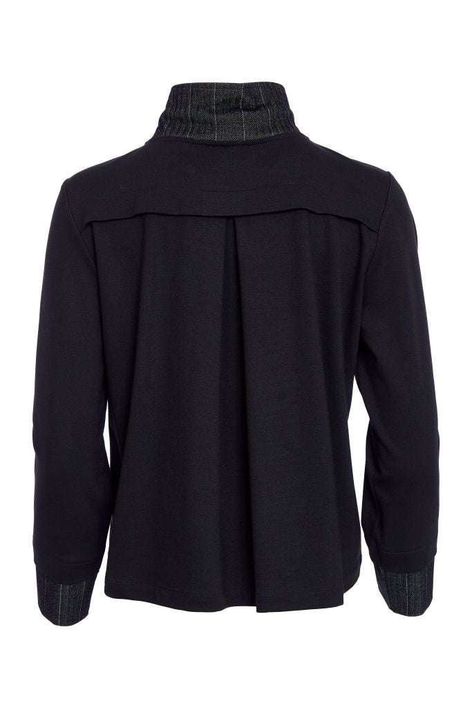 Naya Ladies Black/White Pinstripe Pocket Short High Neck Zip Jacket
