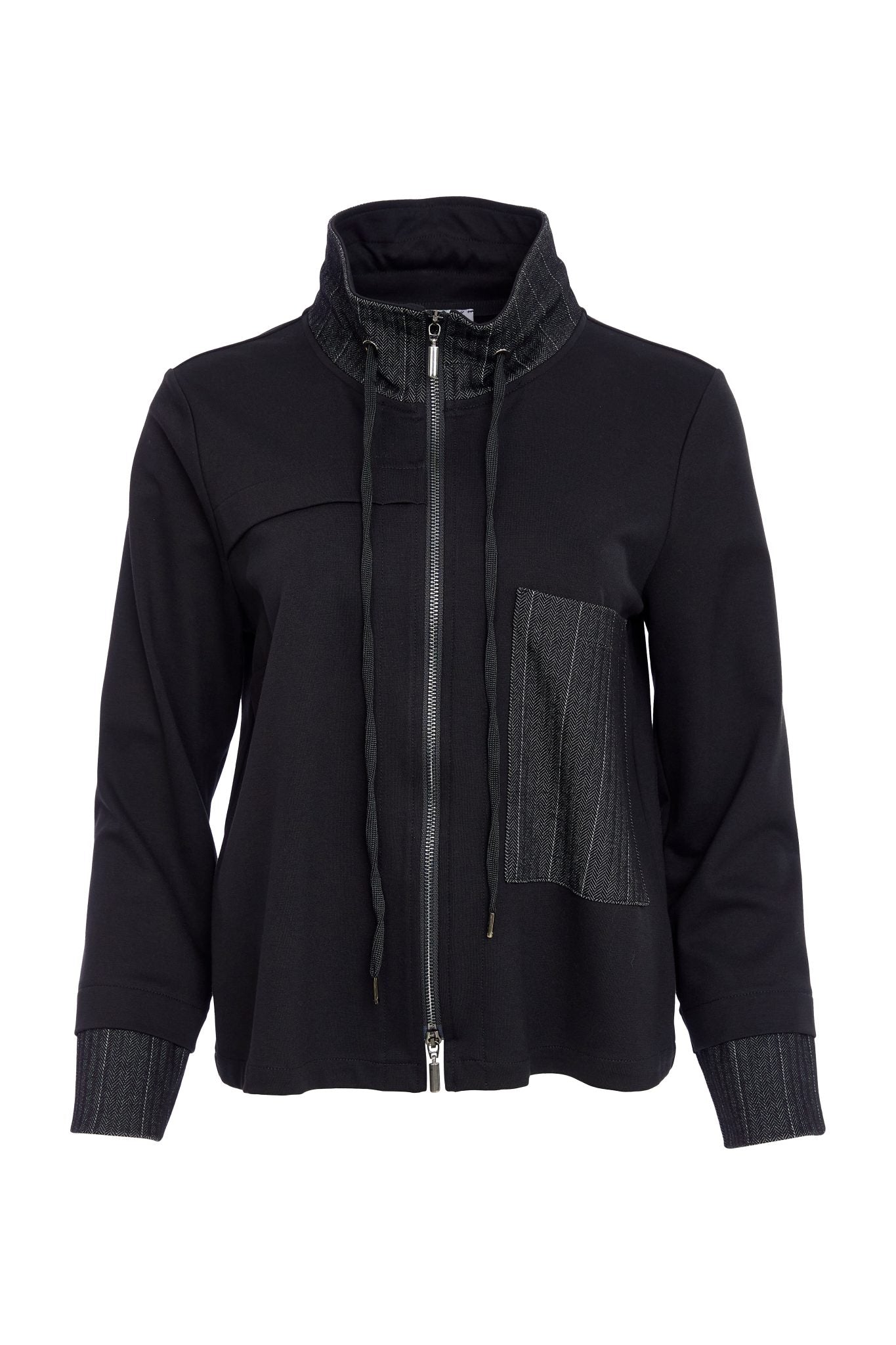 Naya Ladies Black/White Pinstripe Pocket Short High Neck Zip Jacket