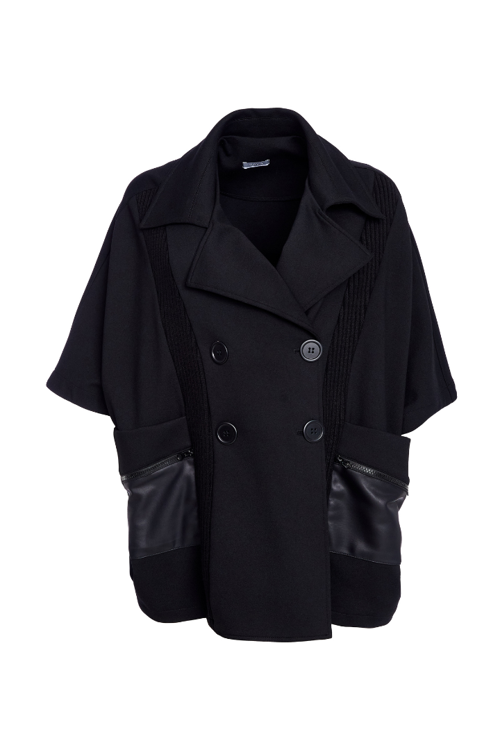 Naya Ladies Vertical Ribbed Knit Panels Black Double Breasted Knit Panel Jacket