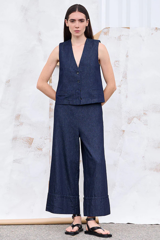 Humility Ladies Button Fastening Beja Denim Blue Waistcoat