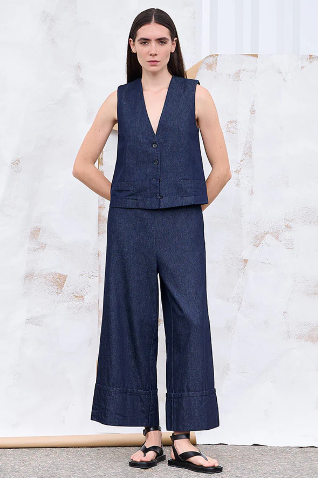 Humility Ladies Button Fastening Beja Denim Blue Waistcoat